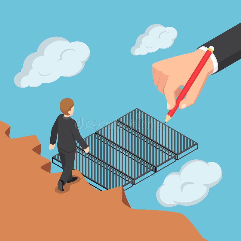 Isometric duży interes ręka rysuje most pomagać biznesowi ilustracja wektor Isometric duży interes ręka rysuje most pomagać biznesowi ilustracja wektor