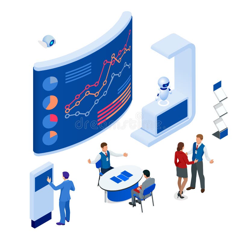 Isometric expo stojaki Powystawowy demonstracja stojaka pojęcie Ekspozyci budka Pusty mockup ilustracji Isometric expo stojaki Powystawowy demonstracja stojaka pojęcie Ekspozyci budka Pusty mockup ilustracji