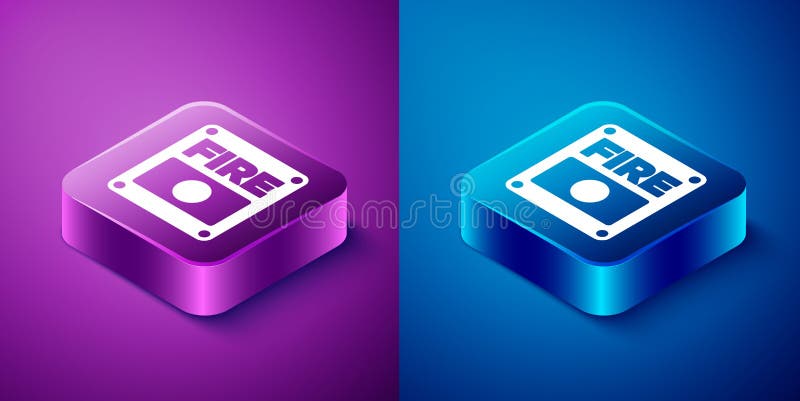 Isometric Fire Alarm System Icon Isolated on Blue and Purple Background ...