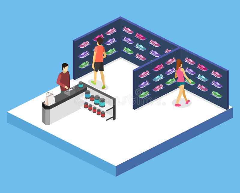 Isometric flat 3D vector interior goods for the sports shop. vector illustration Isometric flat 3D vector interior goods for the sports shop. vector illustration