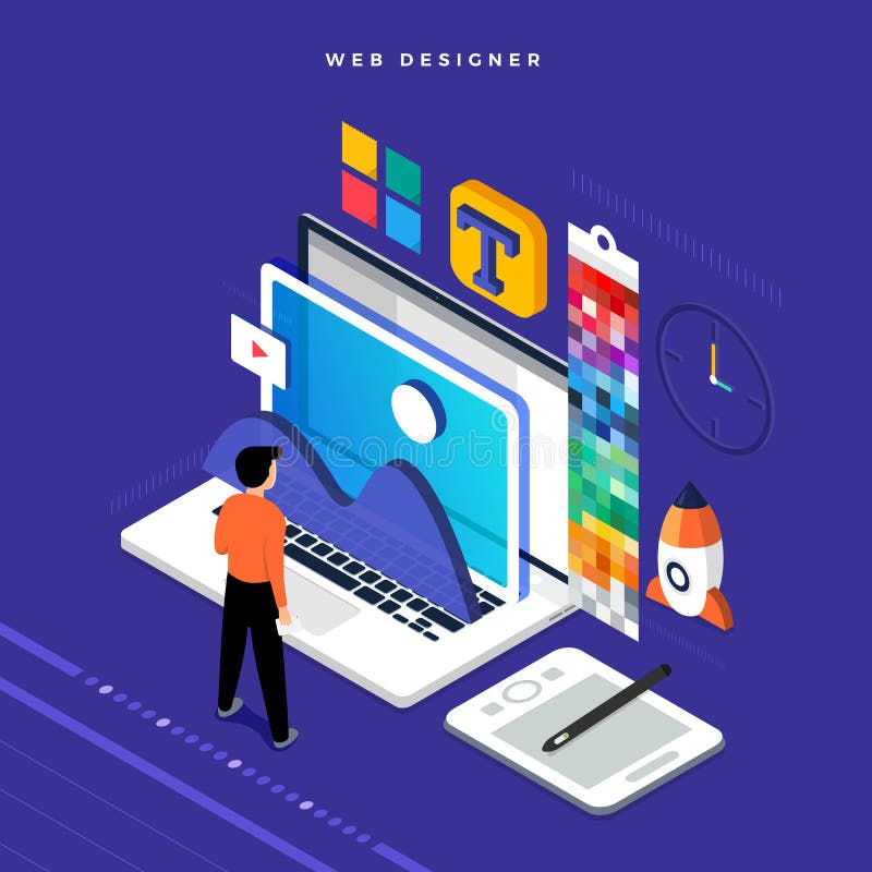 Isometric flat design concept web designer. Vector illustration. royalty free illustration