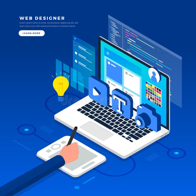 Isometric flat design concept web designer. Vector illustration. stock illustration