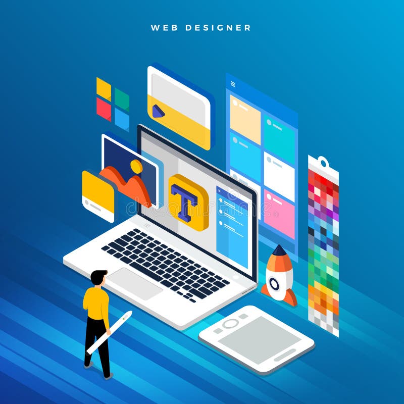 Isometric flat design concept web designer. Vector illustration. royalty free illustration