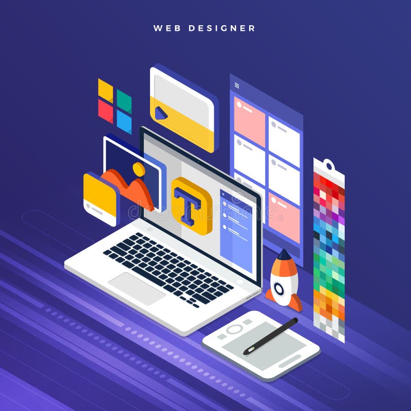 Isometric flat design concept web designer. Vector illustration. stock illustration