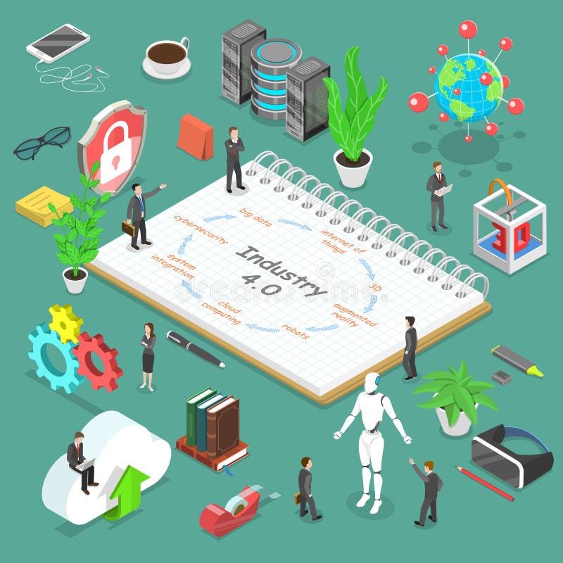 Iindustrial revolution 4.0 isometric flat vector conceptual illustration. royalty free illustration Iindustrial revolution 4.0 isometric flat vector conceptual illustration. royalty free illustration