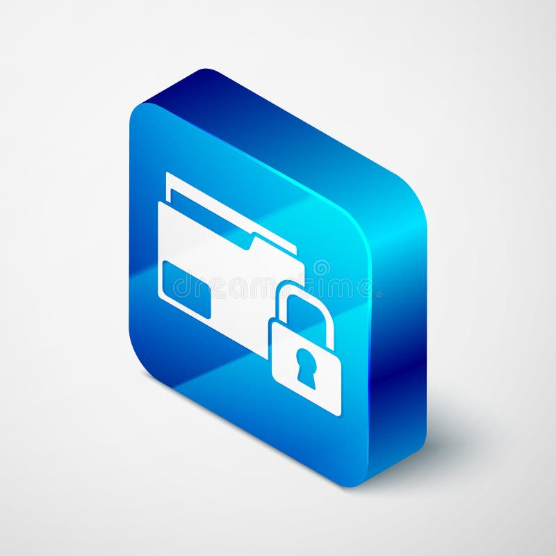 Isometric Folder and lock icon isolated on grey background. Closed folder and padlock. Security, safety, protection stock illustration