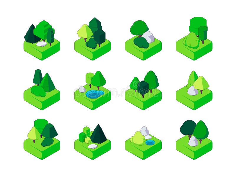 Isometric Forest. Trees and Bushes Environment for Landscape Design ...