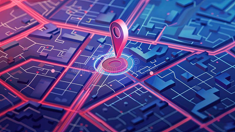 Isometric GPS Tracking Map with a Red Marker Pinpointing a Location on 