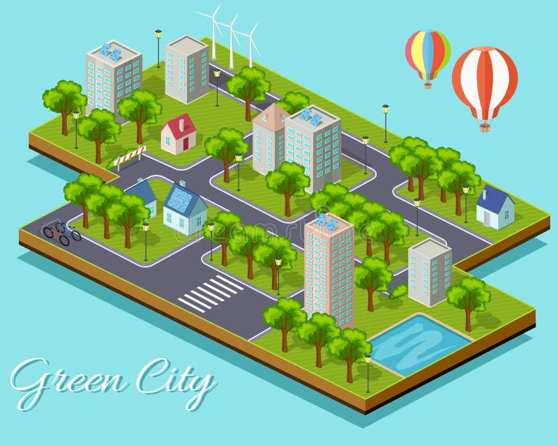 Isometric Green City Concept Stock Vector Illustration