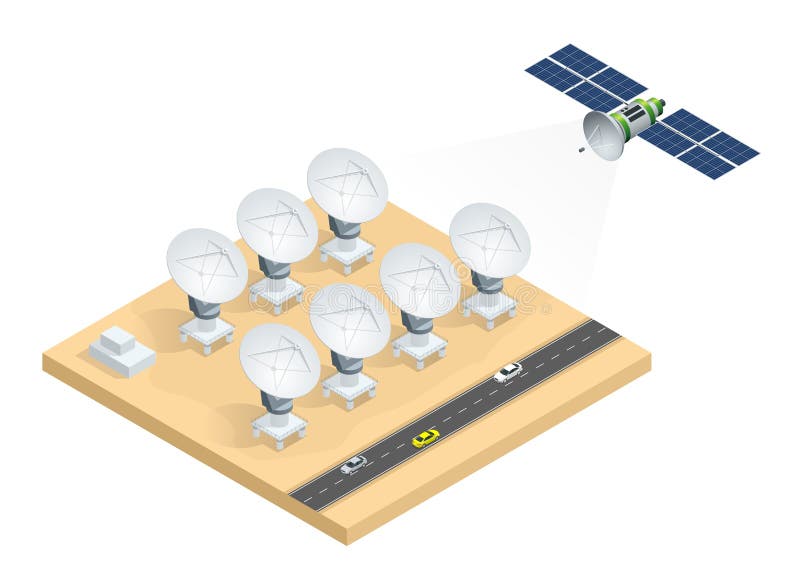 Isometric grupa radiowi teleskopy, anten satelitarnych anten przekaz royalty ilustracja