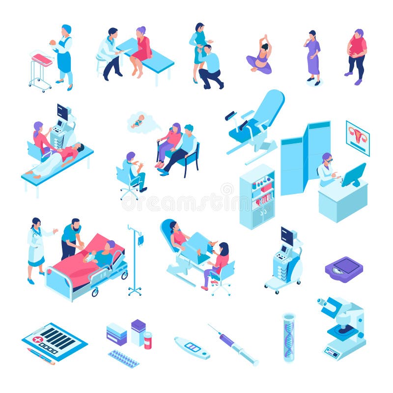 Gynecology Isometric Icons Collection stock illustration Gynecology Isometric Icons Collection stock illustration
