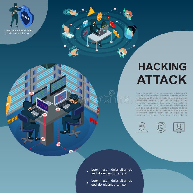 Isometric Hackers Attack Template royalty free illustration Isometric Hackers Attack Template royalty free illustration