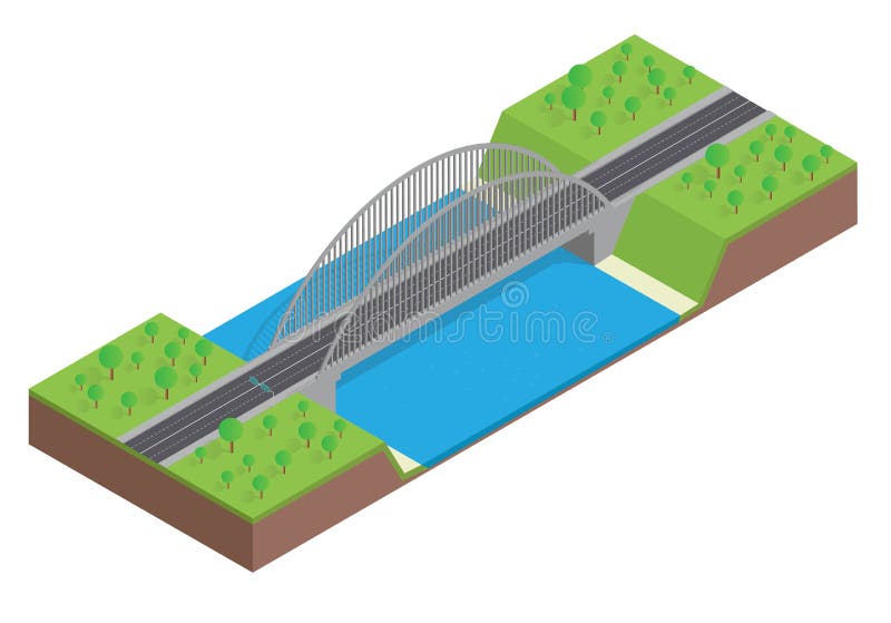 Isometric Highway on the Bridge Over the River Stock Vector