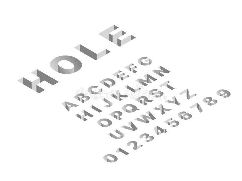 Isometric Hole Font. Deep Holes Typography Alphabet Letters, 3d Fonts Numbers and Trendy