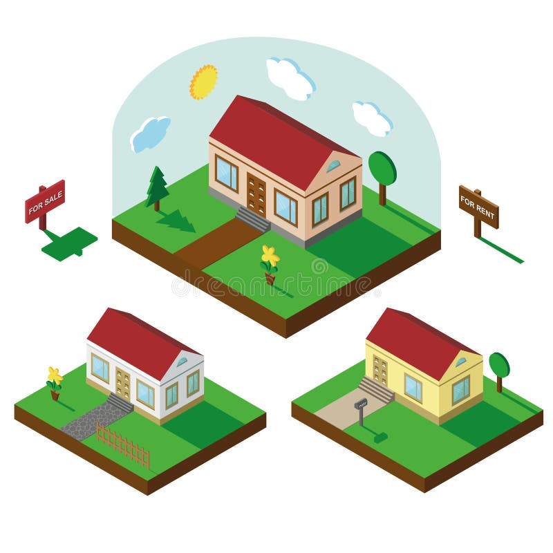 Isometric House.3D Village,bungalow.Landscape Set Stock Vector ...