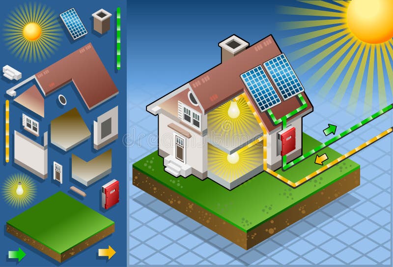 Isometric house with solar panel vector illustration