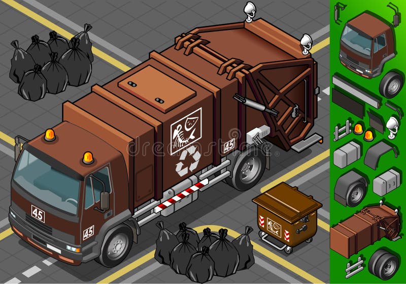 Isometric humid waste garbage truck