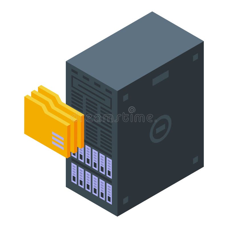 Data server storing folders, data processing concept stock illustration