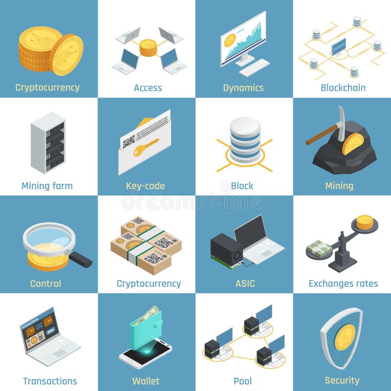 Cryptocurrency Isometric Icons vector illustration Cryptocurrency Isometric Icons vector illustration