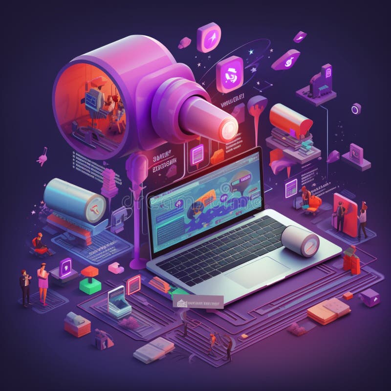 Isometric Illustration of Computer-based Design Concept Stock