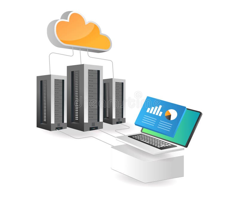 Isometric illustration concept. Cloud server data analysis security network stock illustration