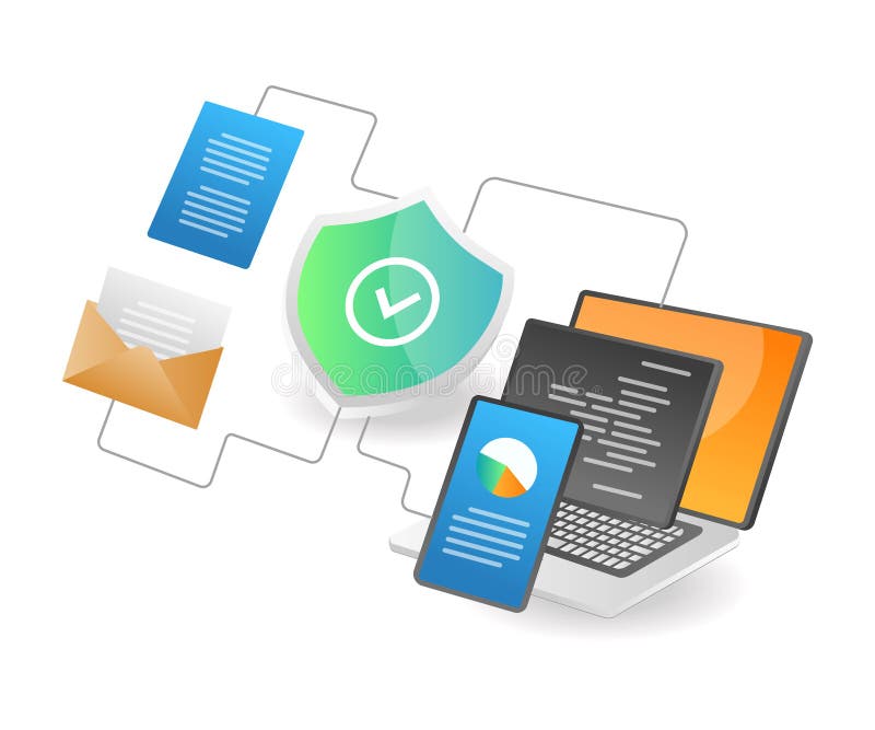 Isometric illustration concept. Programming language network security stock illustration