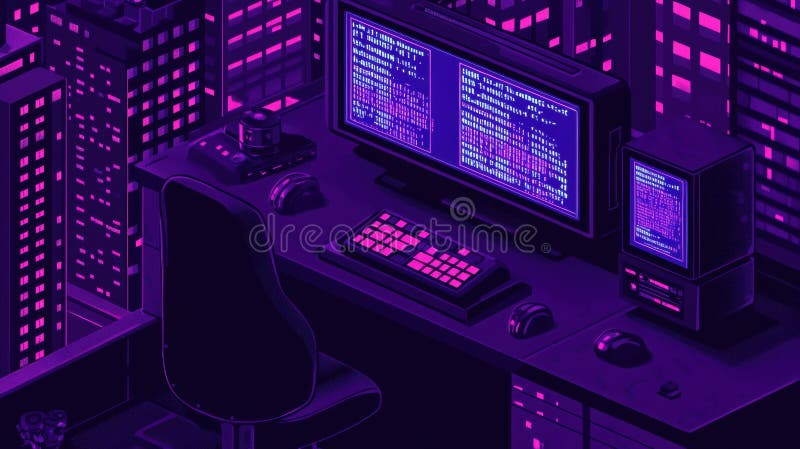 Cyberpunk Coder\'s Night vector illustration
