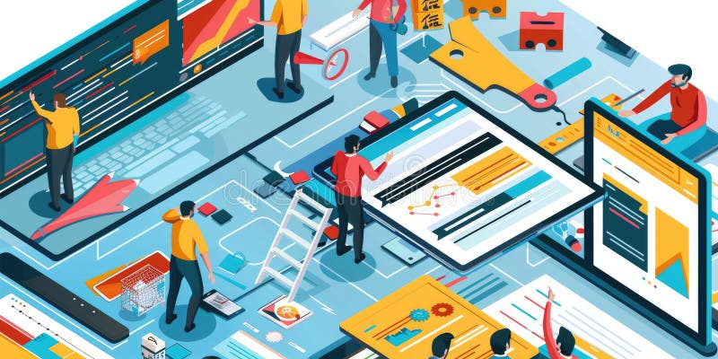 Isometric illustration of people working on a website. AIG51A royalty free stock images