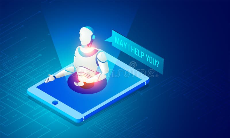 Isometric illustration of a robot on smartphone and mesh network vector illustration Isometric illustration of a robot on smartphone and mesh network vector illustration