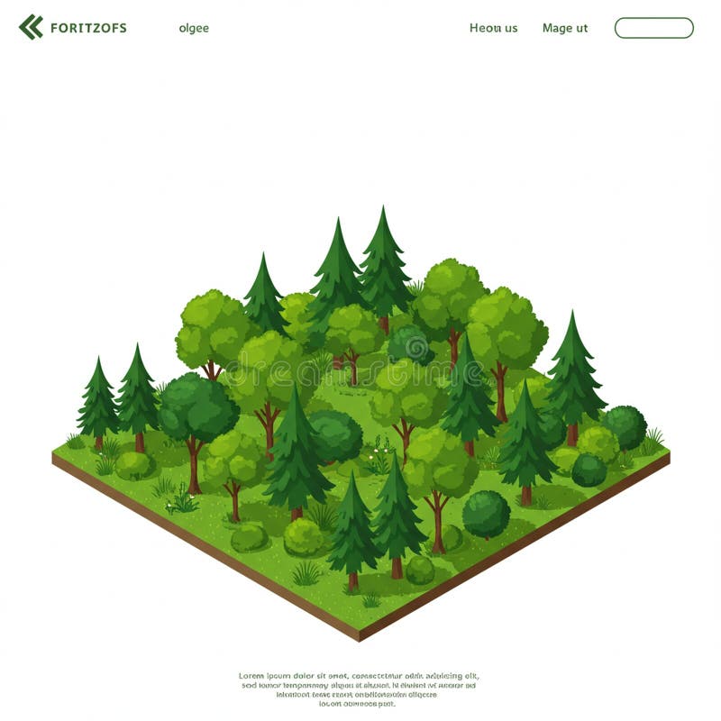 Isometric illustration of a small forest section. Pine trees and deciduous trees are stock illustration