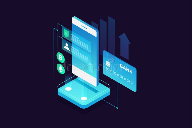 Concept of mobile payments, personal data protection. Transfer money from card. royalty free illustration Concept of mobile payments, personal data protection. Transfer money from card. royalty free illustration