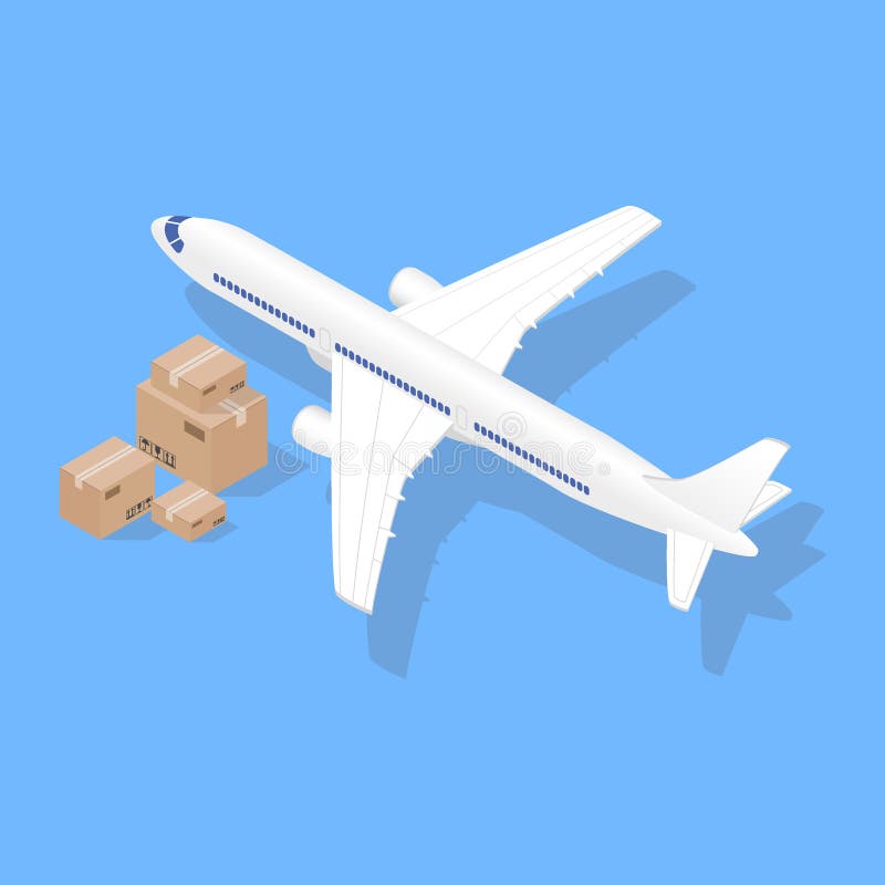 Isometric Infographic Vector Illustration with Plane and Box. Delivery