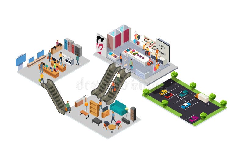 Isometric of the Interior of a Shopping Mall Vector Illustration vector illustration