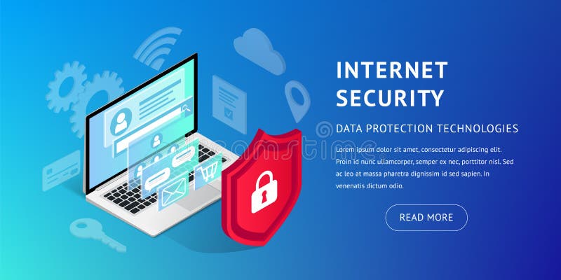 Isometric internet security banner horizontal royalty free illustration