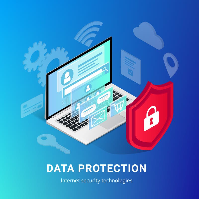 Isometric internet security gradient banner royalty free illustration
