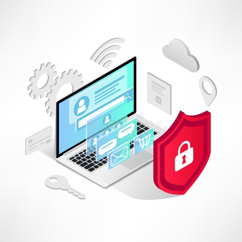 Isometric internet security laptop isolated icons vector illustration