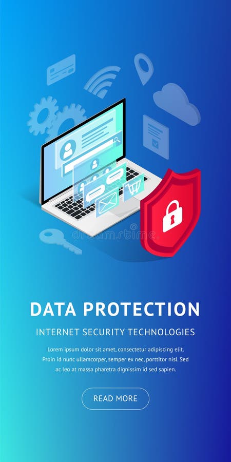 Isometric internet security vertical banner stock illustration