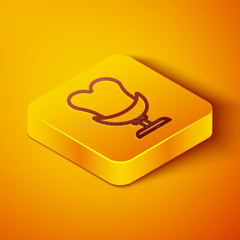 Isometric line Armchair icon isolated on orange background. Yellow square button. Vector vector illustration