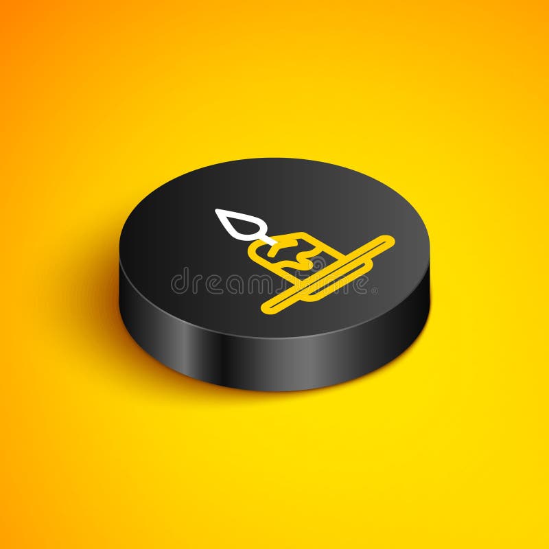 Isometric Line Aroma Candle Icon Isolated on Yellow Background. Black