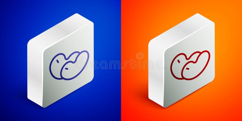 Isometric line Beans icon isolated on blue and orange background. Silver square button. Vector stock illustration