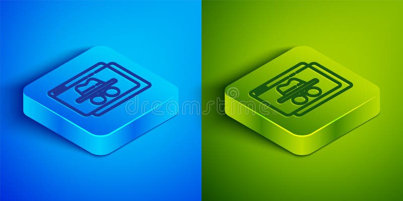 Isometric line Browser incognito window icon isolated on blue and green background. Square button. Vector royalty free illustration