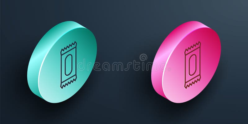 Isometric line Candy icon isolated on black background. Turquoise and pink circle button. Vector vector illustration