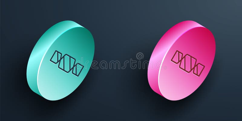 Isometric line Candy icon isolated on black background. Turquoise and pink circle button. Vector vector illustration
