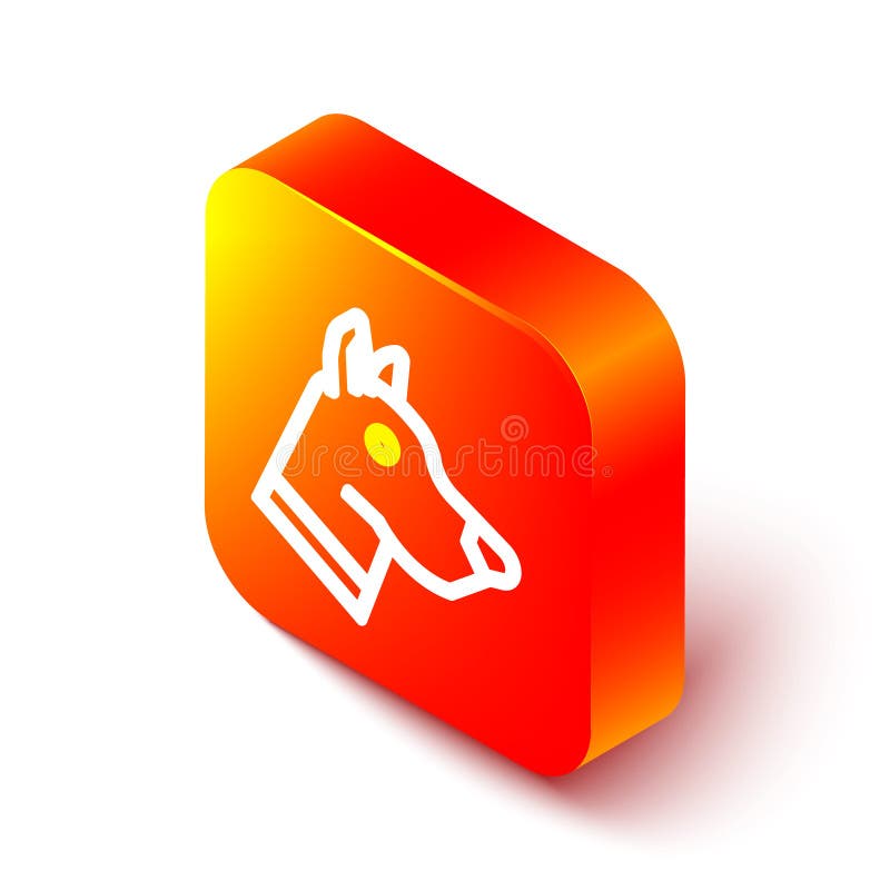 Isometric line Dog head icon isolated on white background. Orange square button. Vector stock illustration