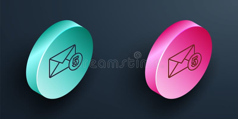 Isometric line Envelope icon isolated on black background. Received message concept. New, email incoming message, sms stock illustration