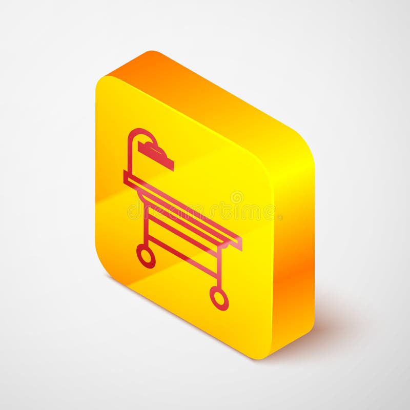 Isometric line Operating table icon isolated on grey background. Yellow square button. Vector Illustration royalty free illustration