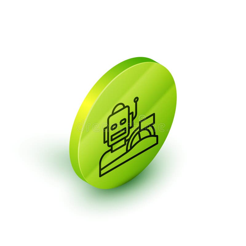 Isometric line Robot humanoid driving a car icon isolated on white background. Artificial intelligence, machine learning vector illustration