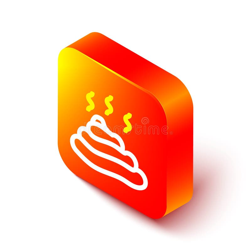 Isometric line Shit icon on white background. Orange square button. Vector royalty free illustration.