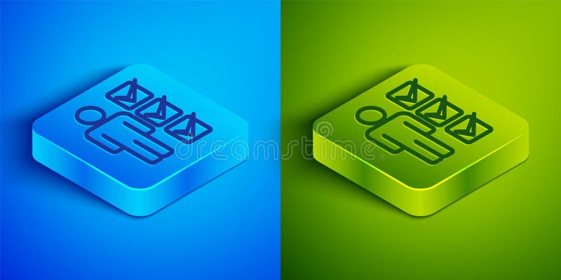 Isometric line User of man in business suit icon isolated on blue and green background. Business avatar symbol user vector illustration