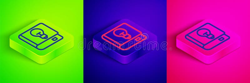 Isometric line User manual icon isolated on green, blue and pink background. User guide book. Instruction sign. Read vector illustration